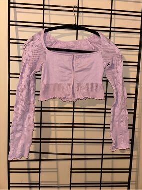 Urban Outfitters Lilac Mesh-Panel Ribbed Cropped Top